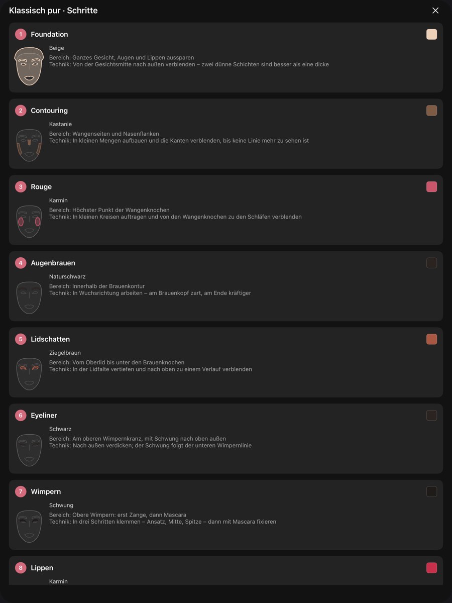 Die Schritt-für-Schritt-Anleitung auf dem iPad, alle neun Schritte auf einem Bildschirm
