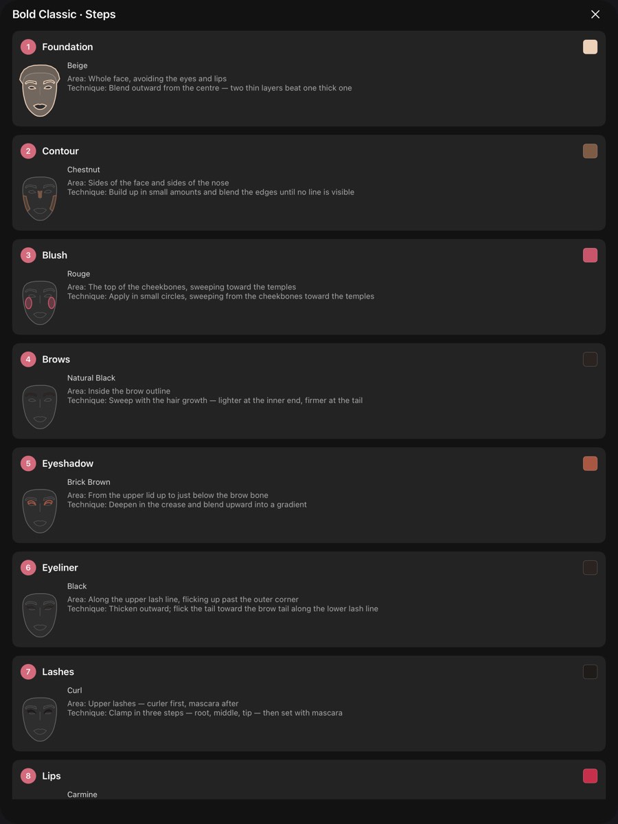 The step-by-step guide on iPad, all nine steps on one screen