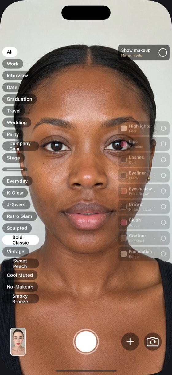 Mirror mode: the label sits in the top right and the nine shade rows have gone grey